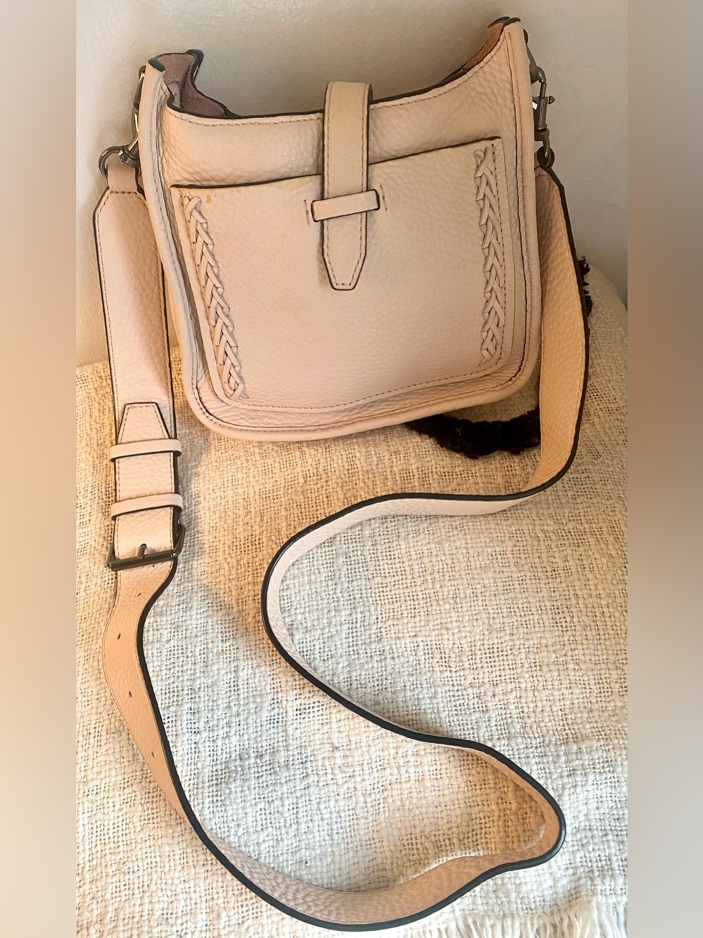 Rebecca Minkoff Gorgeous Pale Pink 100% Genuine Leather Braided Crossbody Bag